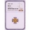 Image 1 : 1853 $1 Liberty Head Gold Dollar Coin NGC MS61