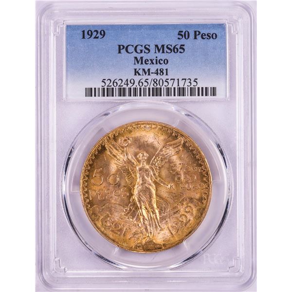 1929 Mexico 50 Pesos Gold Coin PCGS MS65