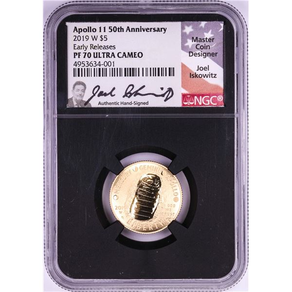 2019-W $5 Proof Apollo 11 50th Anniversary Gold Coin NGC PF70 Ultra Cameo ER Signed