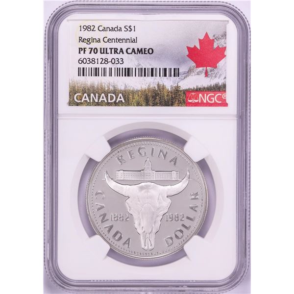 1982 $1 Proof Canada Regina Centennial Silver Dollar Coin NGC PF70 Ultra Cameo