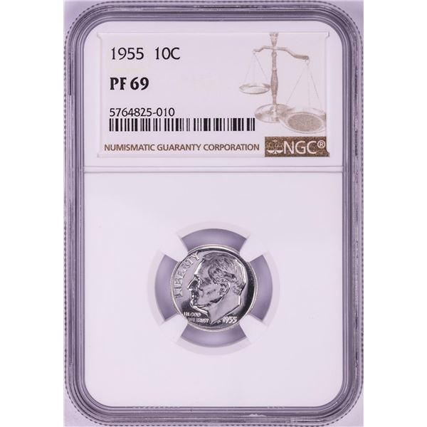 1955 Proof Roosevelt Dime Coin NGC PF69
