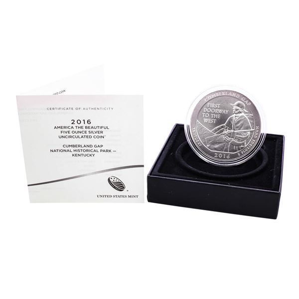 2016 5oz Silver ATB Cumberland Gap Kentucky Silver Coin W/box & COA