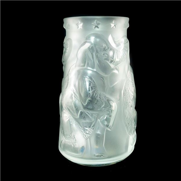Lalique Clear Crystal Vase, Circus Elephant with Star