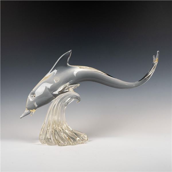 Royal Gallery, Large Glass Figurine, Dolphin On Wave
