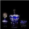 Image 1 : 3pc SMALL CUT TO CLEAR COBALT BLUE PERFUME AND BOWL