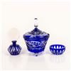 Image 4 : 3pc SMALL CUT TO CLEAR COBALT BLUE PERFUME AND BOWL