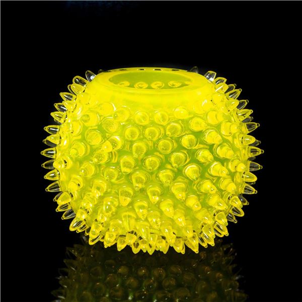 Vaseline Glass Yellow Hobnail Vase, Signed