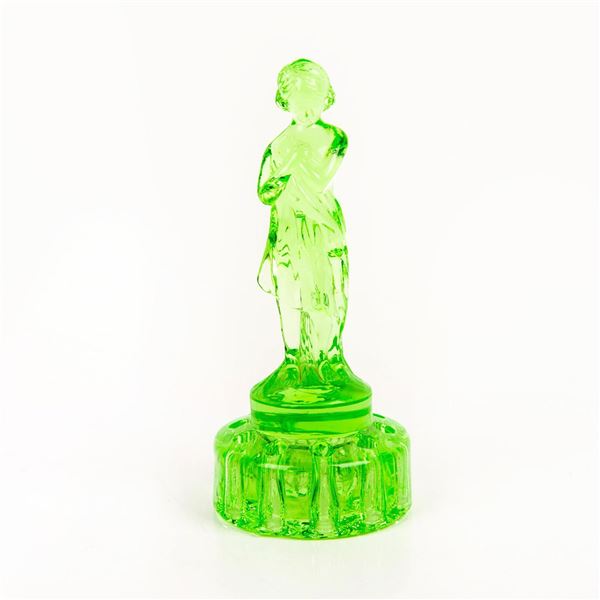 GREEN GLASS FIGURINE FLOWER FROG