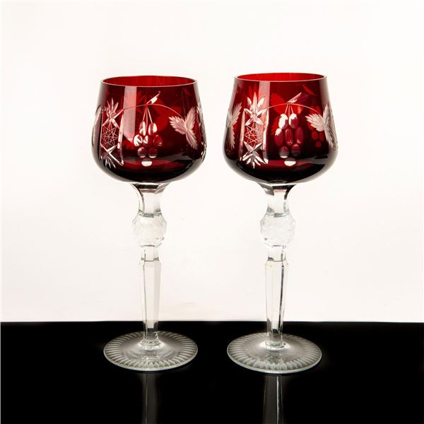 Set of 2 Godinger Crystal Wine Glasses, Crystal Legends Ruby