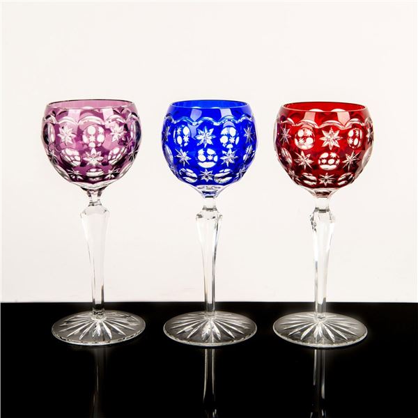 Set of 3 Godinger Crystal Colored Wine Hock Glasses