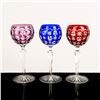 Image 1 : Set of 3 Godinger Crystal Colored Wine Hock Glasses