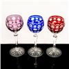 Image 2 : Set of 3 Godinger Crystal Colored Wine Hock Glasses