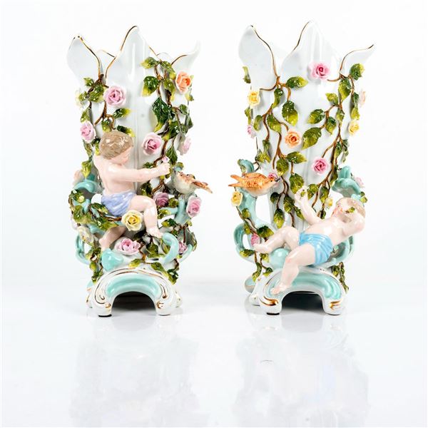 Pair of Sitzendorf Porcelain Figural Vases