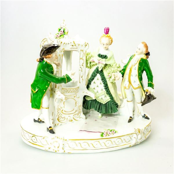 Sitzendorf Porcelain Figurine, Two Nobleman and Lady