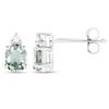 Image 2 : 0.64 Carat Genuine Green Sapphire and White Diamond .925 Sterling Silver Earrings