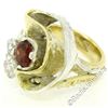 Image 4 : 18kt Yellow Gold and Sterling Silver 2.73 ctw Garnet and Diamond Cocktail Ring