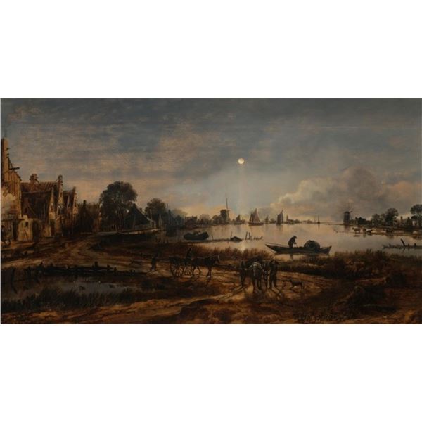 Aert van der Neer - River View by Moonlight