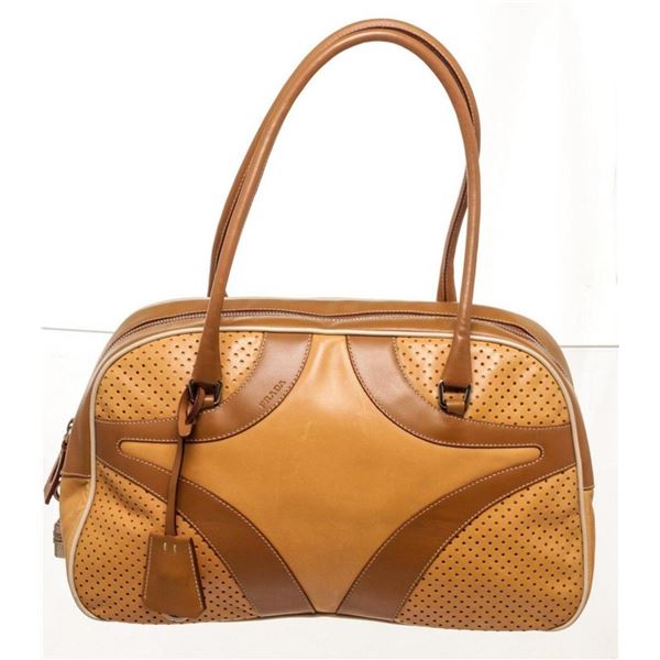 Prada Orange Brown Leather Shoulder Bag