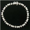 Image 3 : 14K White Gold 7.25" 1.30 ctw Round Diamond Cluster & Ribbed Link Tennis Bracele