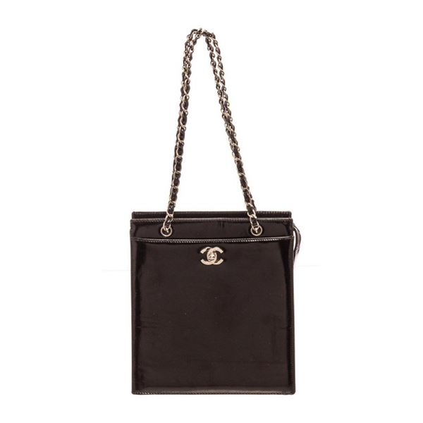 Chanel Black Patent Leather CC Small Tote Bag