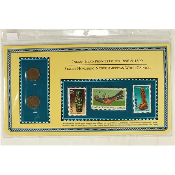 1898 & 1899 INDIAN HEAD CENTS WITH STAMPS ON INFO