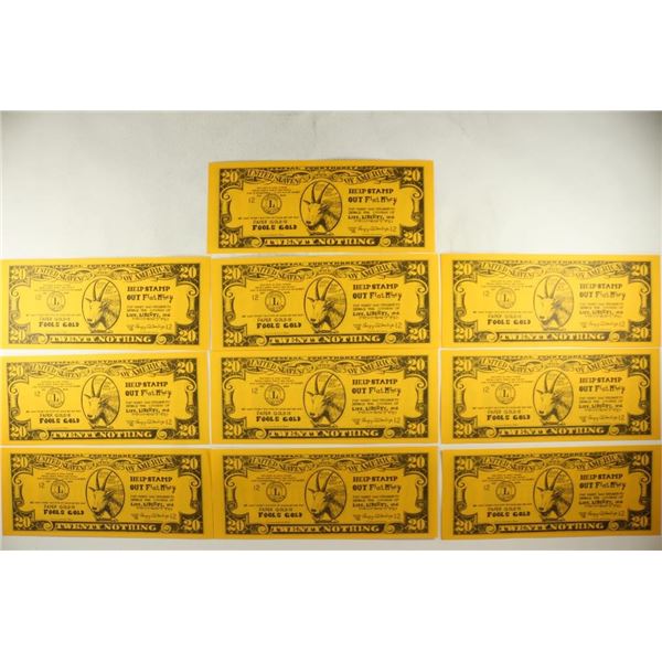10 PIECES OF 1968 $20 FEDERAL FUNNYMONEY NOTE
