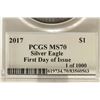 Image 3 : 2017 AMERICAN SILVER EAGLE PCGS MS70 1ST DAY ISSUE