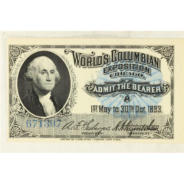 1893 WORLD'S COLUMBIAN EXPOSITION ADMISSION