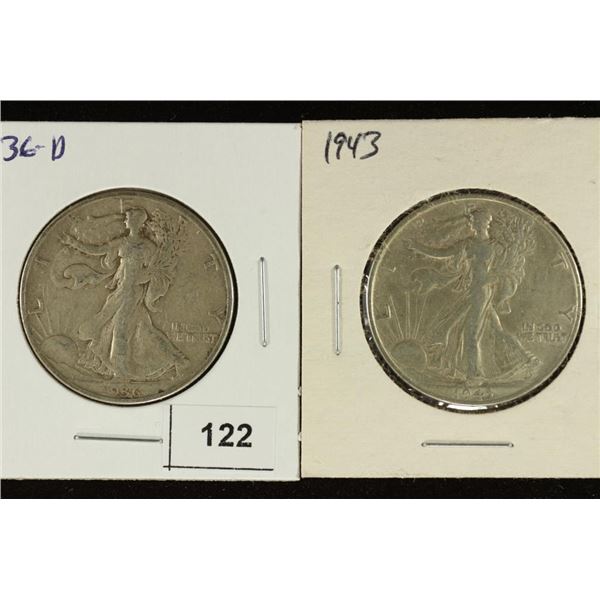 1936-D & 1943 WALKING LIBERTY HALF DOLLARS