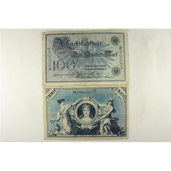 2-1908 GERMAN 100 MARK BILLS