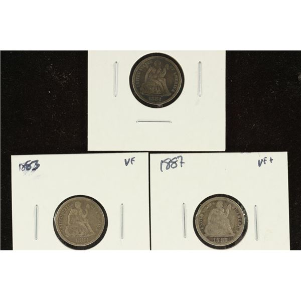 1883, 1884 & 1887 SEATED LIBERTY DIMES