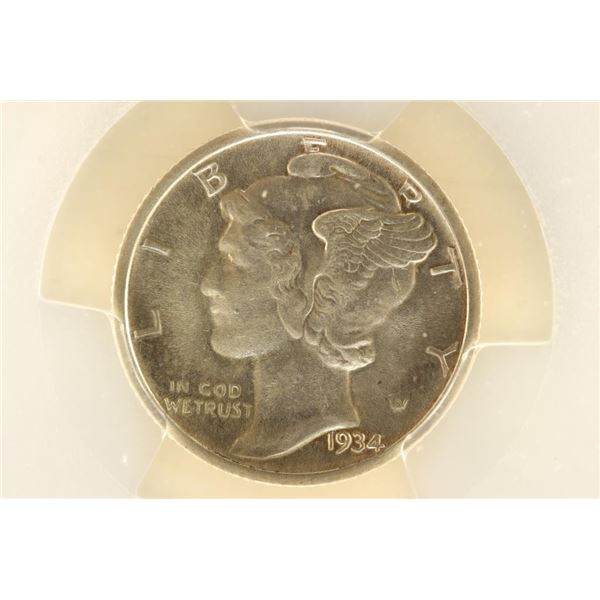 1934 MERCURY DIME PCGS AU58