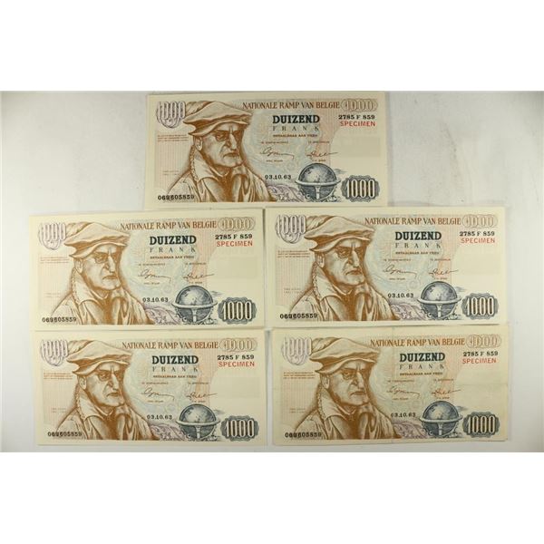 5-PIECES BELGIUM ADVERTISING BILLS ON 1000 FRANC