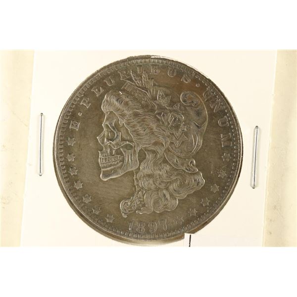 1897 CARVED MORGAN DOLLAR REPLICA COIN