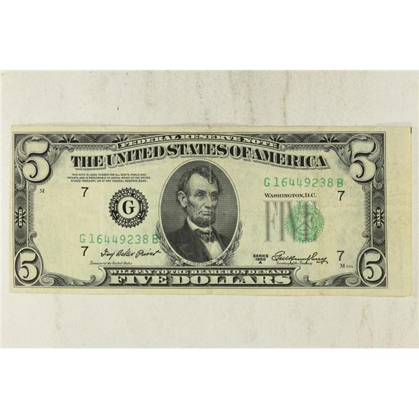 ERROR CUT OFF CENTER 1950-A $5 FRN