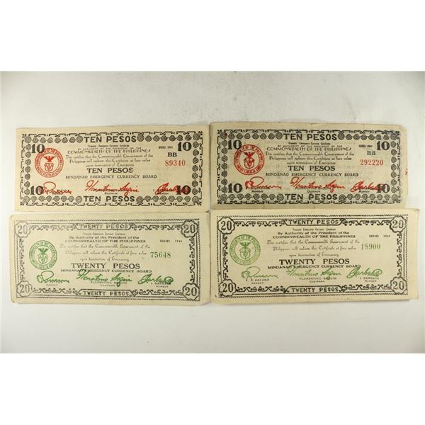 2-1943 TEN PESOS AND 2-1944 TWENTY PESOS