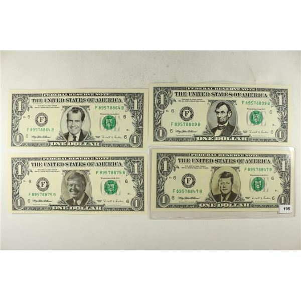 4 PIECES OF 1995 $1 FRN'S WITH INSERTS, CARTER,