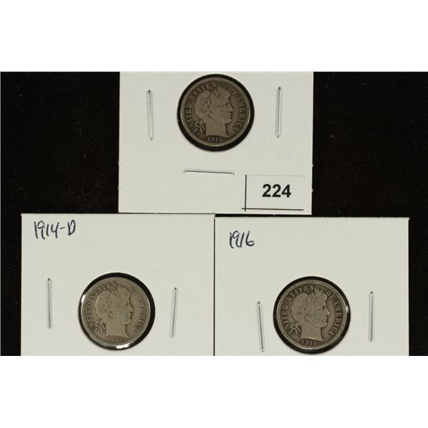 1913, 1914-D & 1916 BARBER DIMES ALL FINES