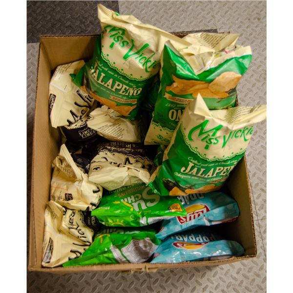 BOX LOT OF BRAND NAME CHIPS