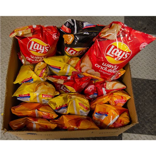 BOX LOT OF POTATO CHIPS