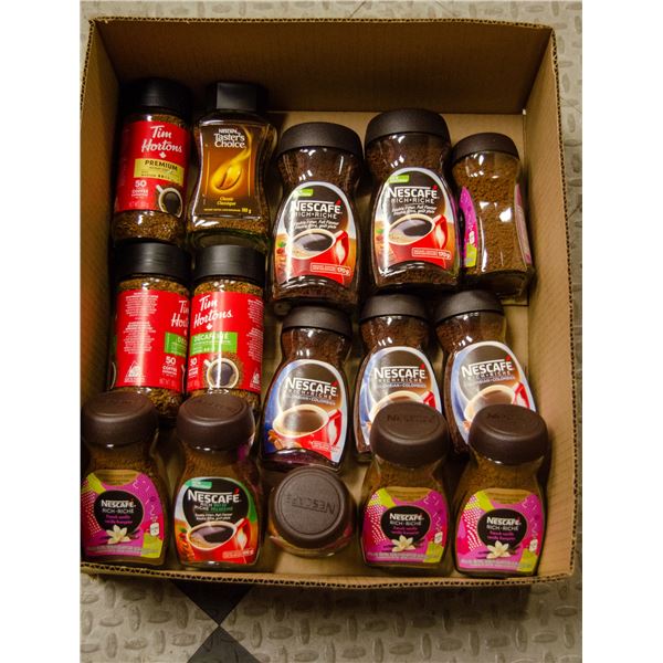 FLAT OF BRAND NAME INSTANT COFFEE PRODUCTS