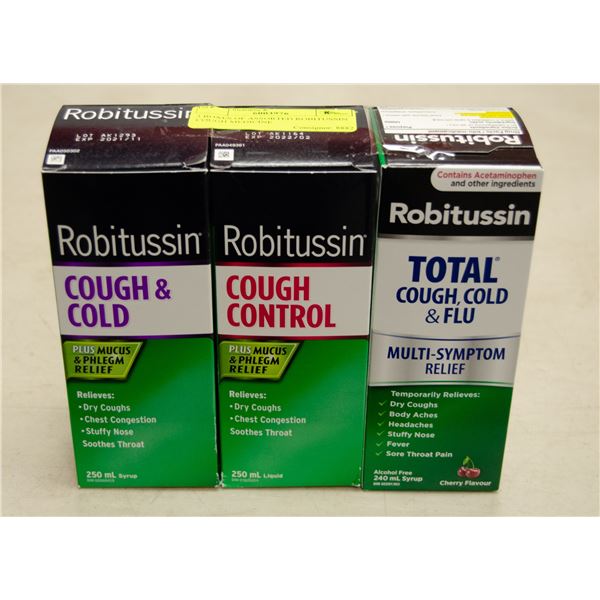 3 BOXES OF ASSORTED ROBITUSSIN COUGH MEDICINE