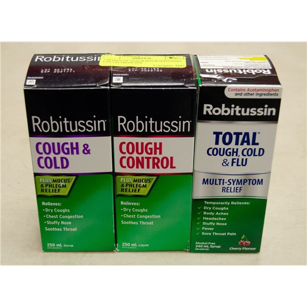 3 BOXES OF ASSORTED ROBITUSSIN COUGH MEDICINE