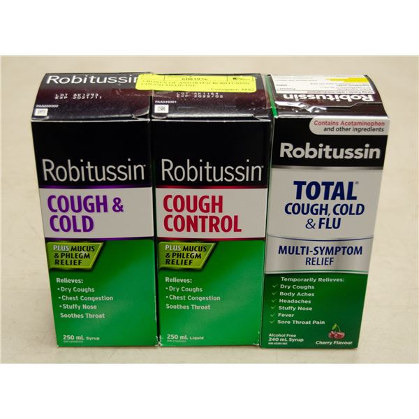 3 BOXES OF ASSORTED ROBITUSSIN COUGH MEDICINE