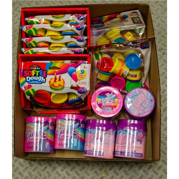 FLAT LOT OF CRA-Z- ART DOUGH AND SLIMI CANS