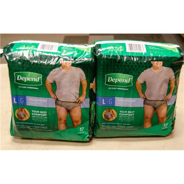 2 BAGS OF DEPEND FIT FLEX UNDERWEAR SIZE L