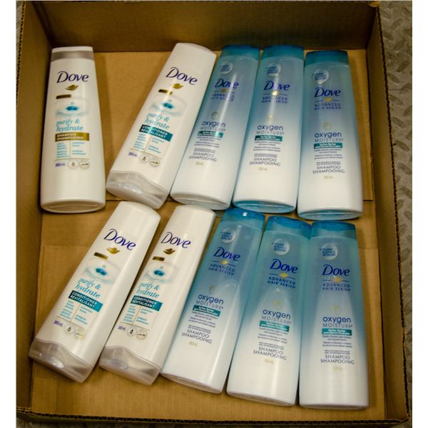 10 BOTTLES OF DOVE SHAMPOO & CONDITIONER