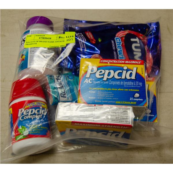 BAG LOT OF BRAND NAME ANTACID PRODUCTS