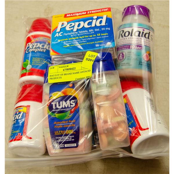 BAG LOT OF BRAND NAME ANTACID PRODUCTS