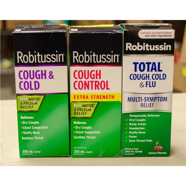 3 BOXES OF ASSORTED ROBITUSSIN COUGH MEDICINE